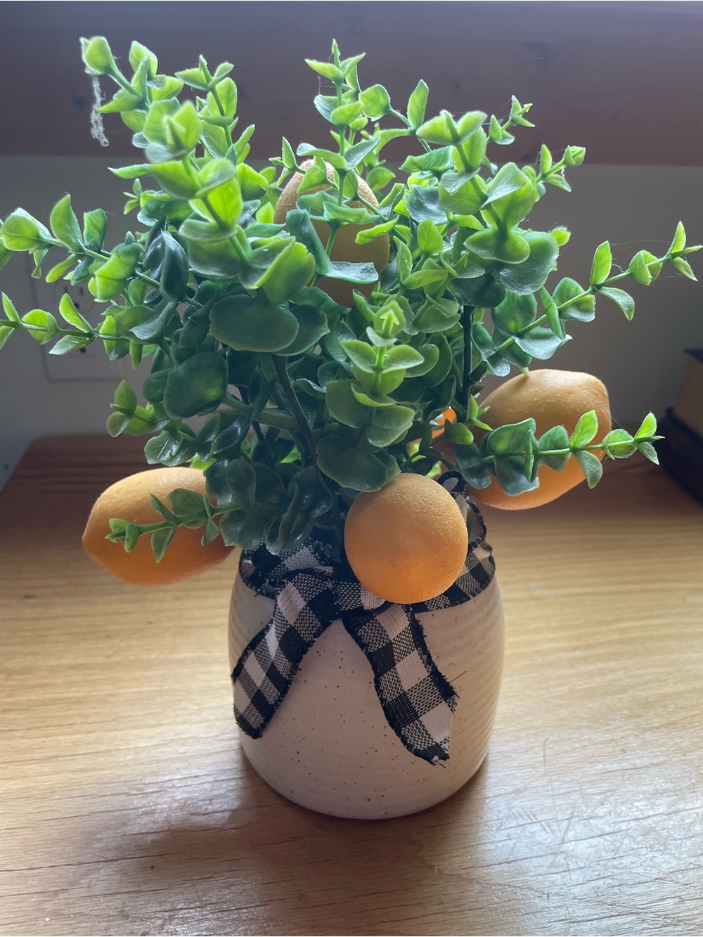 Artificial Lemon Topiary in Ceramic Vase - Green and Orange